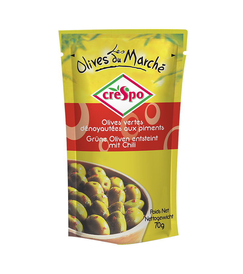 Olives vertes dénoyautées Chili-Peppers