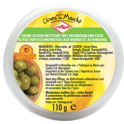 Olives vertes dénoyautées herbes et vinaigre